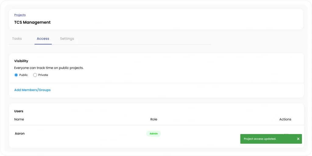 dashboard with popup notification