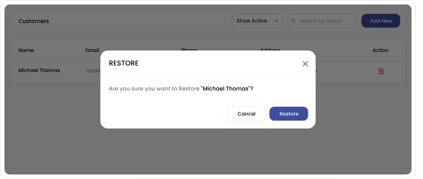 restore confirmation popup