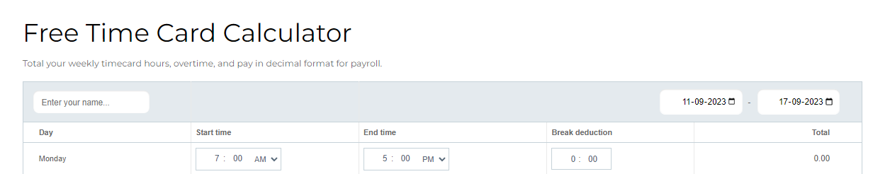 Time Card Calculator - ClockDiary
