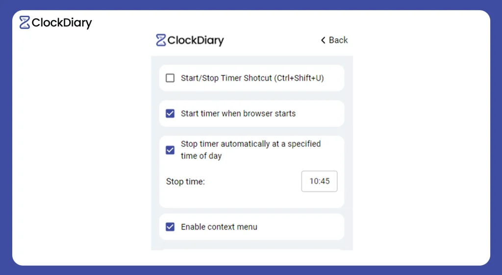 Start/Stop Timers in ClockDiary Time Tracking Tool
