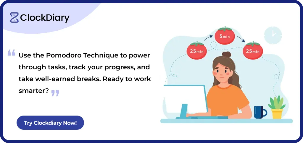 Use the Pomodoro Technique to Power through tasks and track your progress with Clockdiary