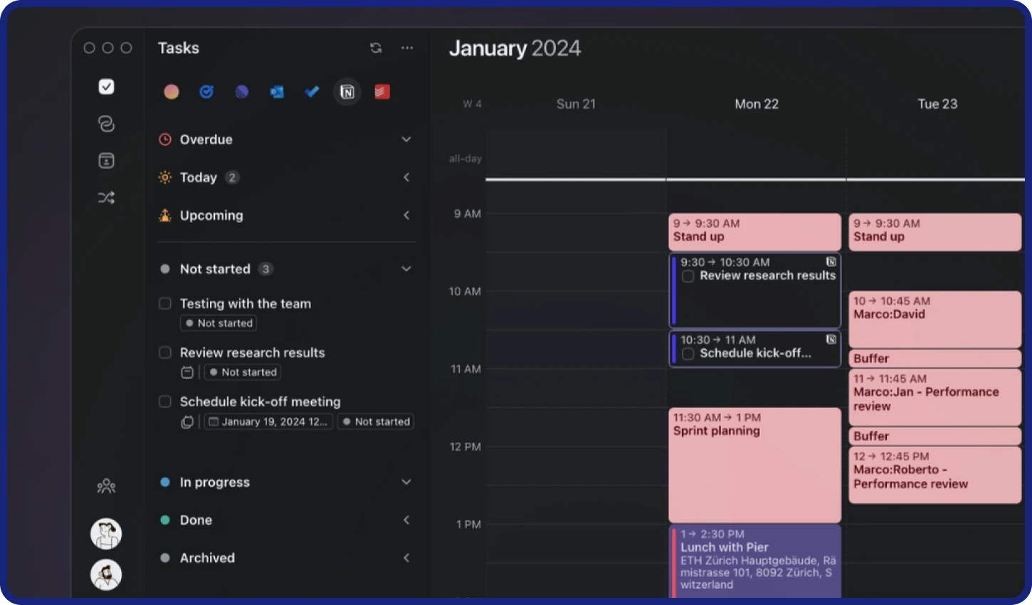 Morgen Time Blocking Features