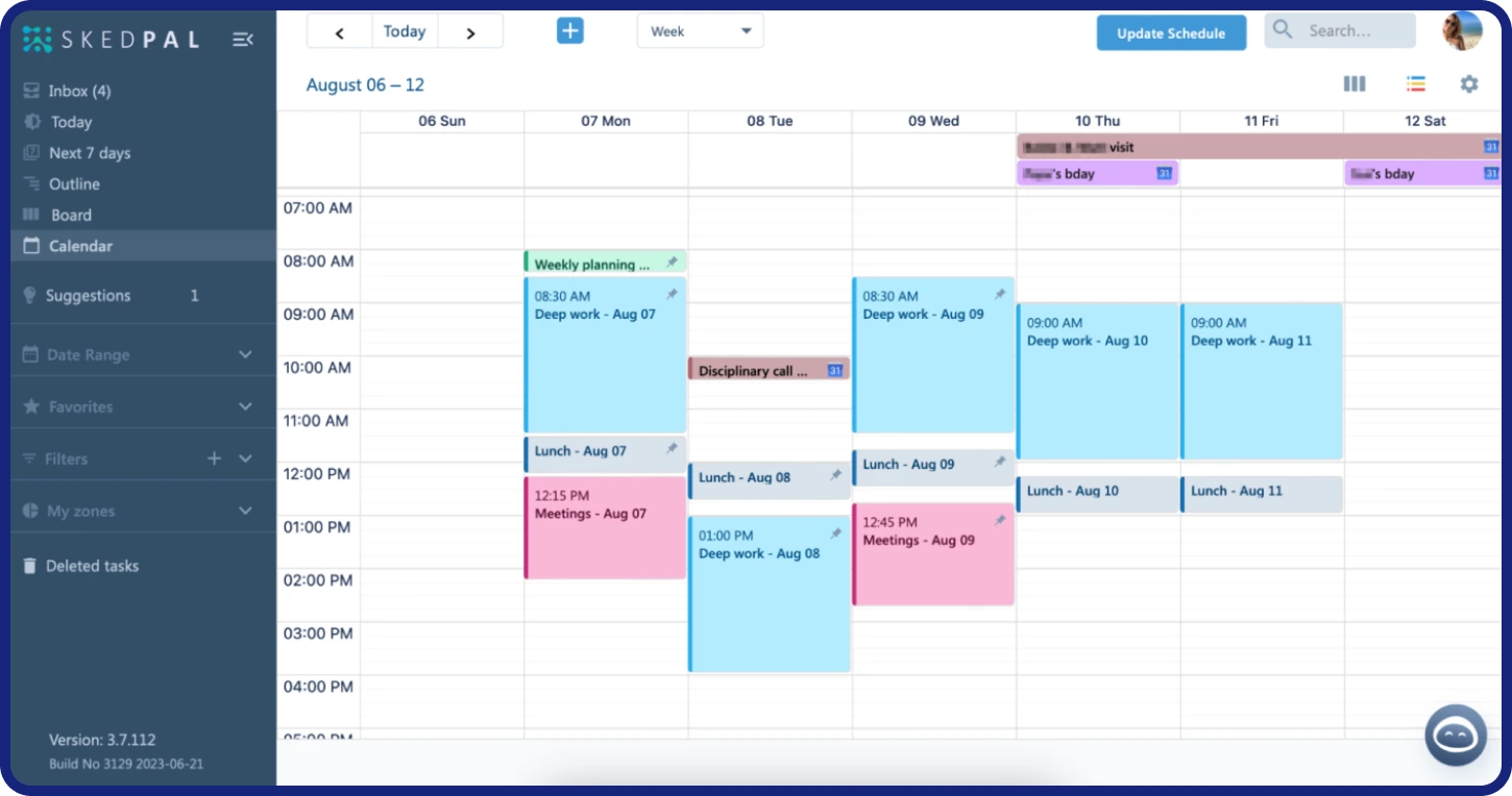 Skedpal Time Blocking Features