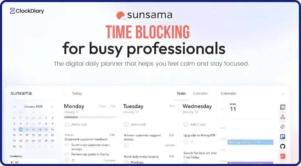 Sunsama Dashboard Page