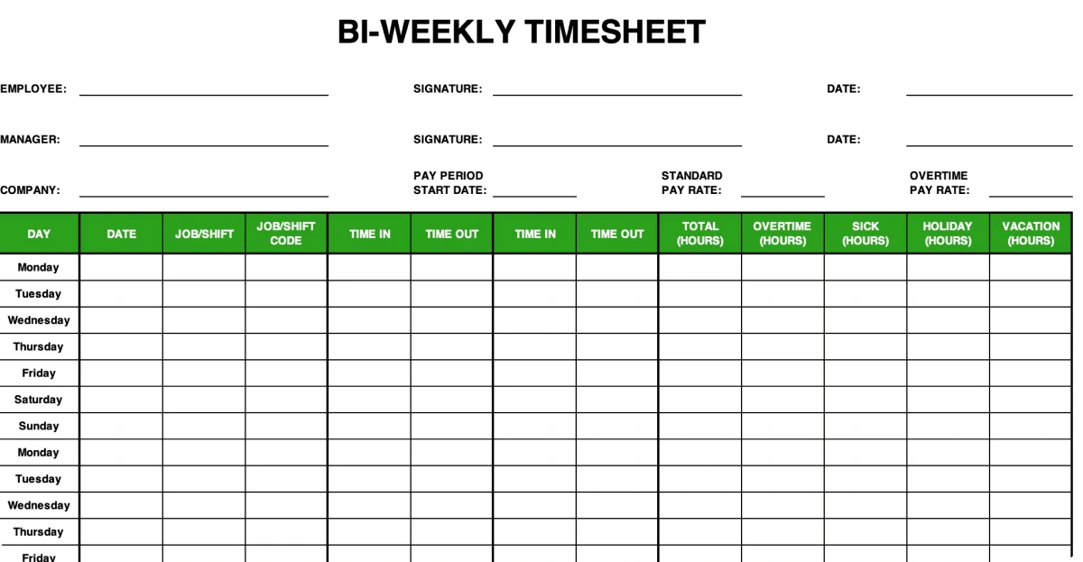 Here's How A Bi-Weekly Timesheet Looks Like 