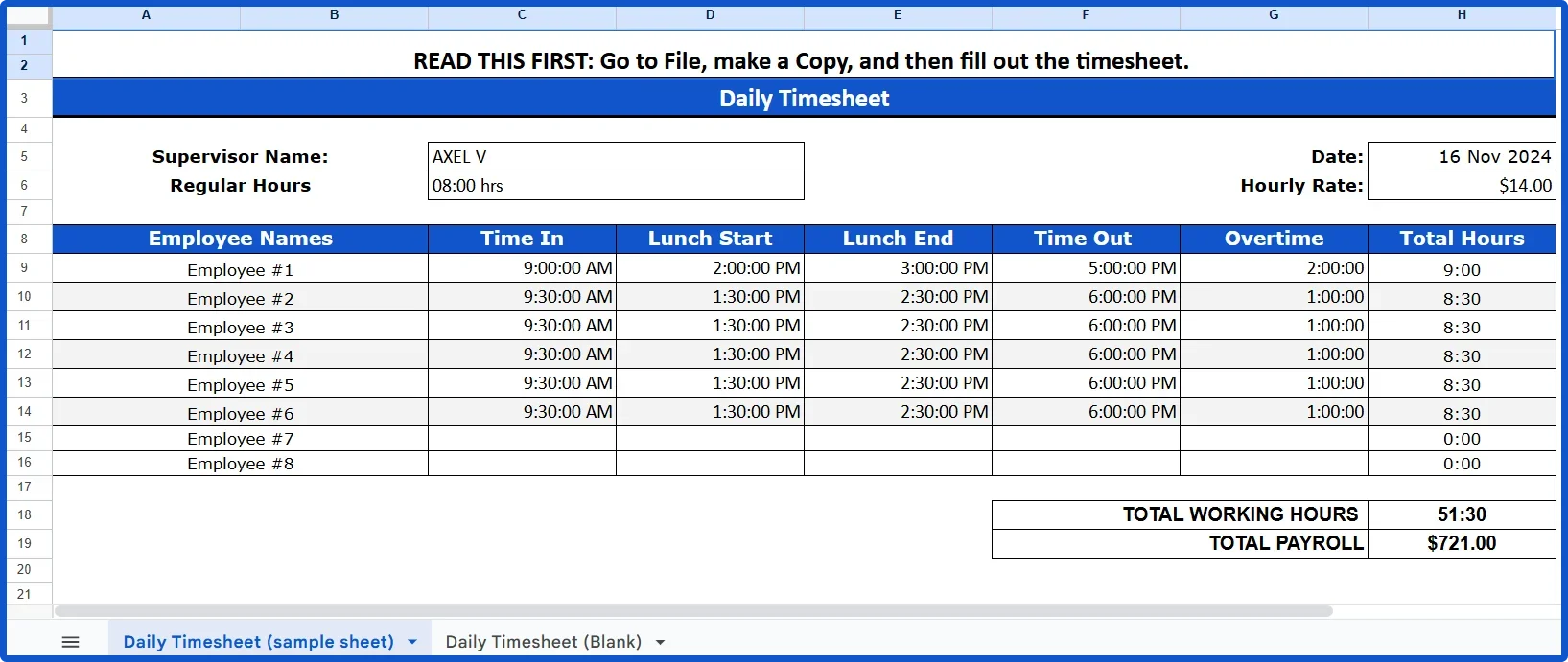 Daily Timesheet Template