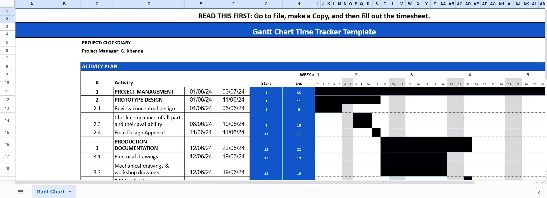 Gantt Chart Time Tracker Template