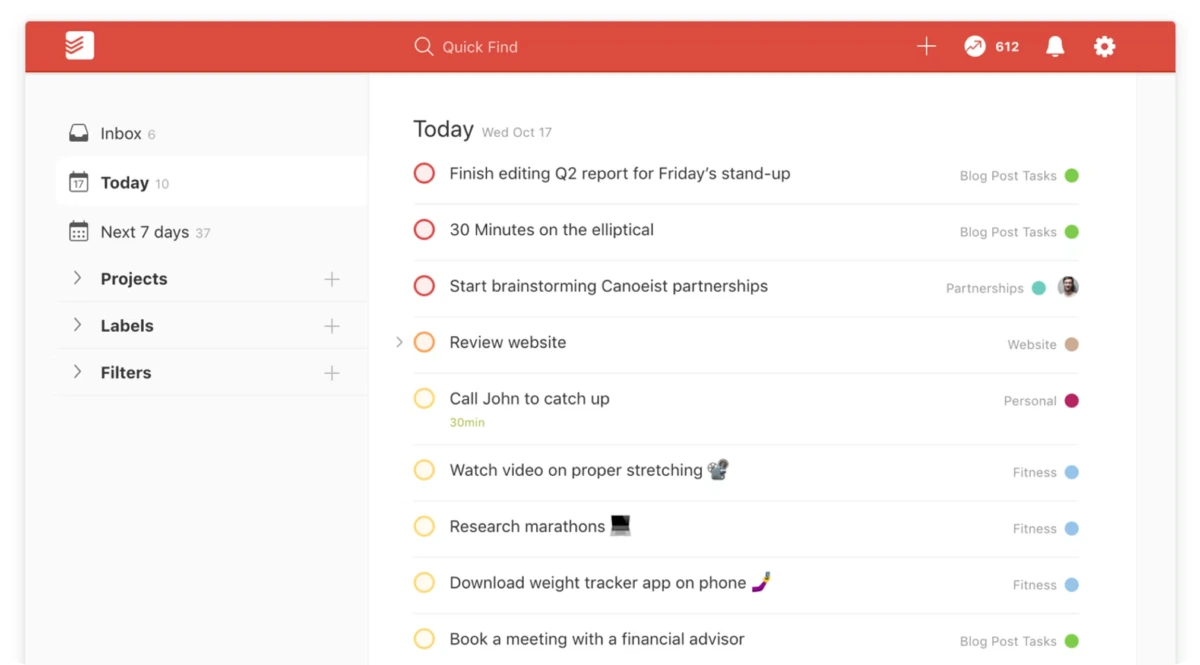Todoist Helps Set Priority Levels for Tasks, Thus Helping You Focus on What Matters Most 