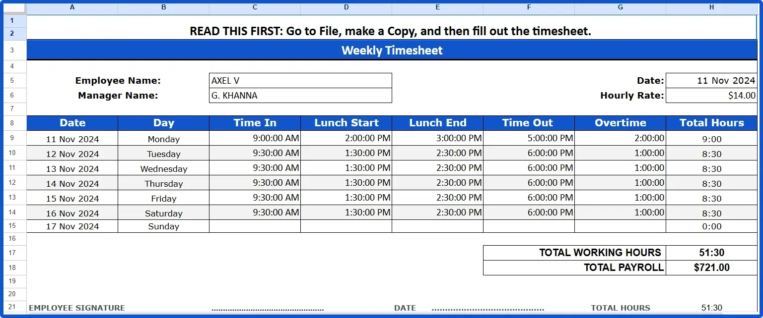 Weekly Timesheet