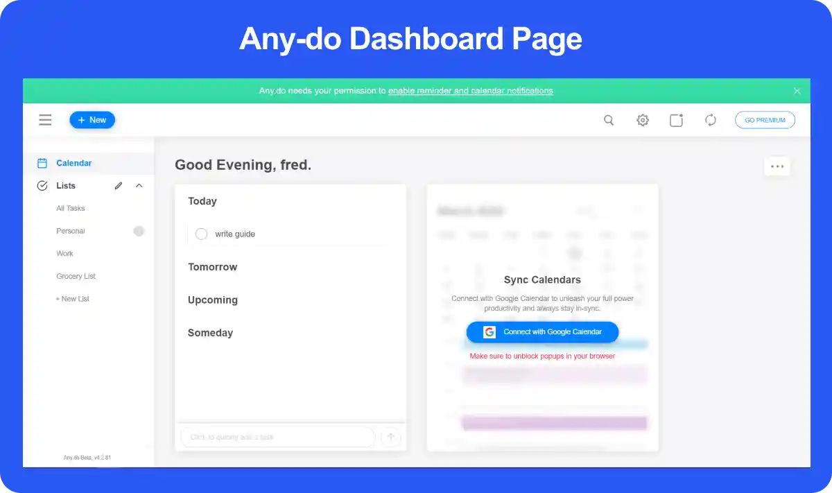 Any.do Dashboard Page 