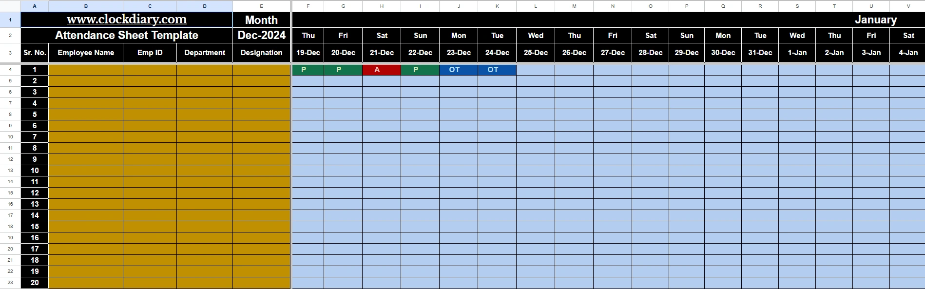 Daily Employee Attendance Template