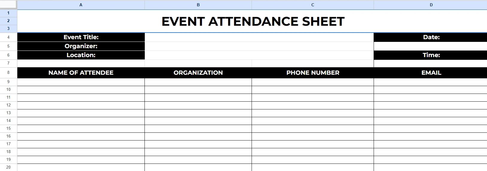 Event Attendance Sheet Template