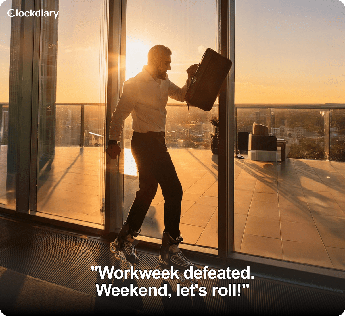"Work week defeated. Weekend, let's roll!"