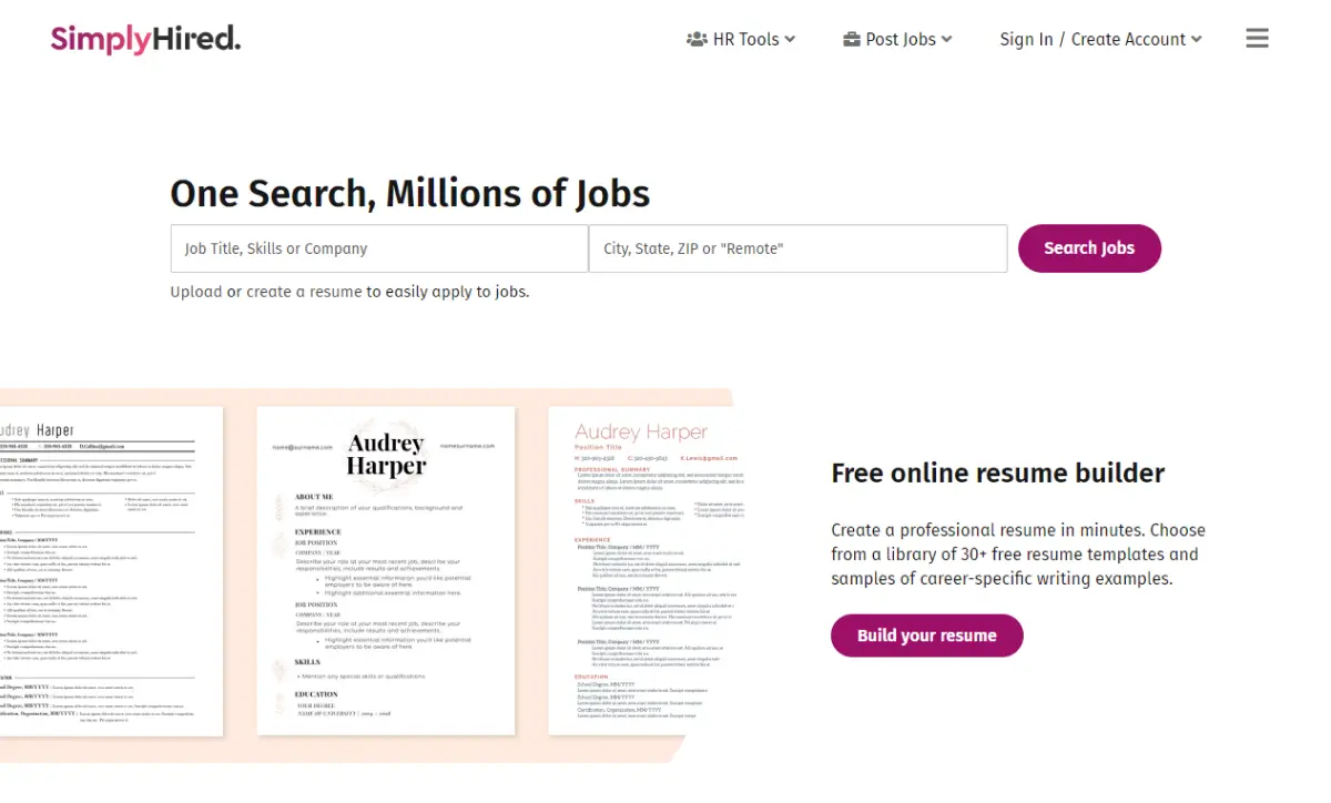 SimplyHired Home Page 