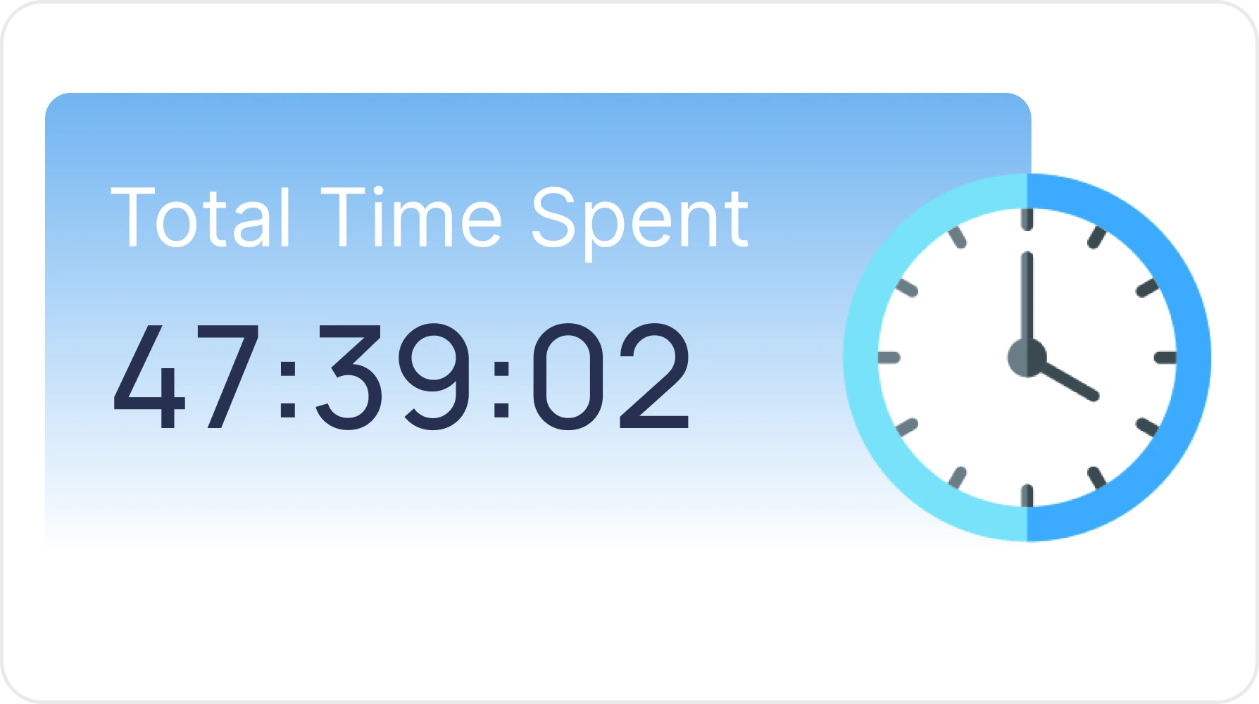Time tracking system showing total time spent of 47 hours 39 minutes using Clockdiary.