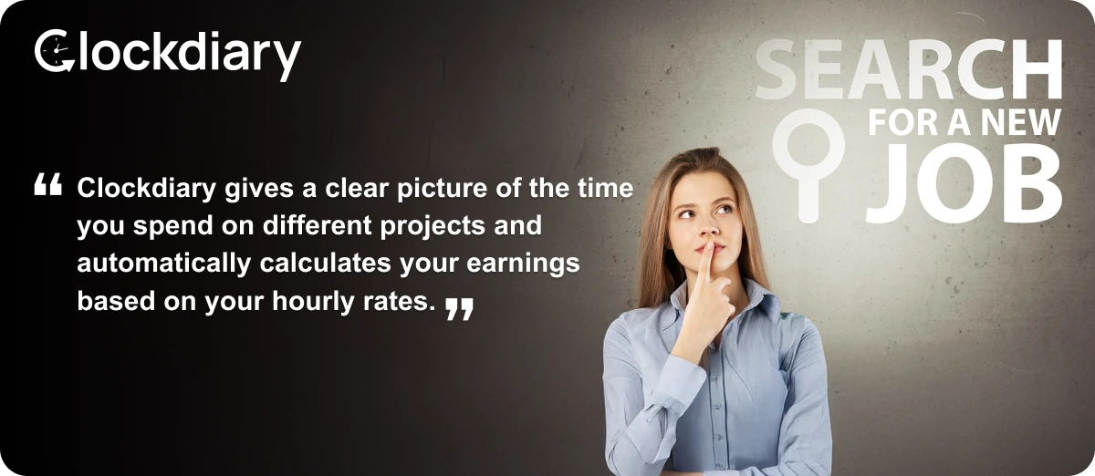Clockdiary CTA image to check the time spent on different projects and calculate earnings based on the hourly rates. 