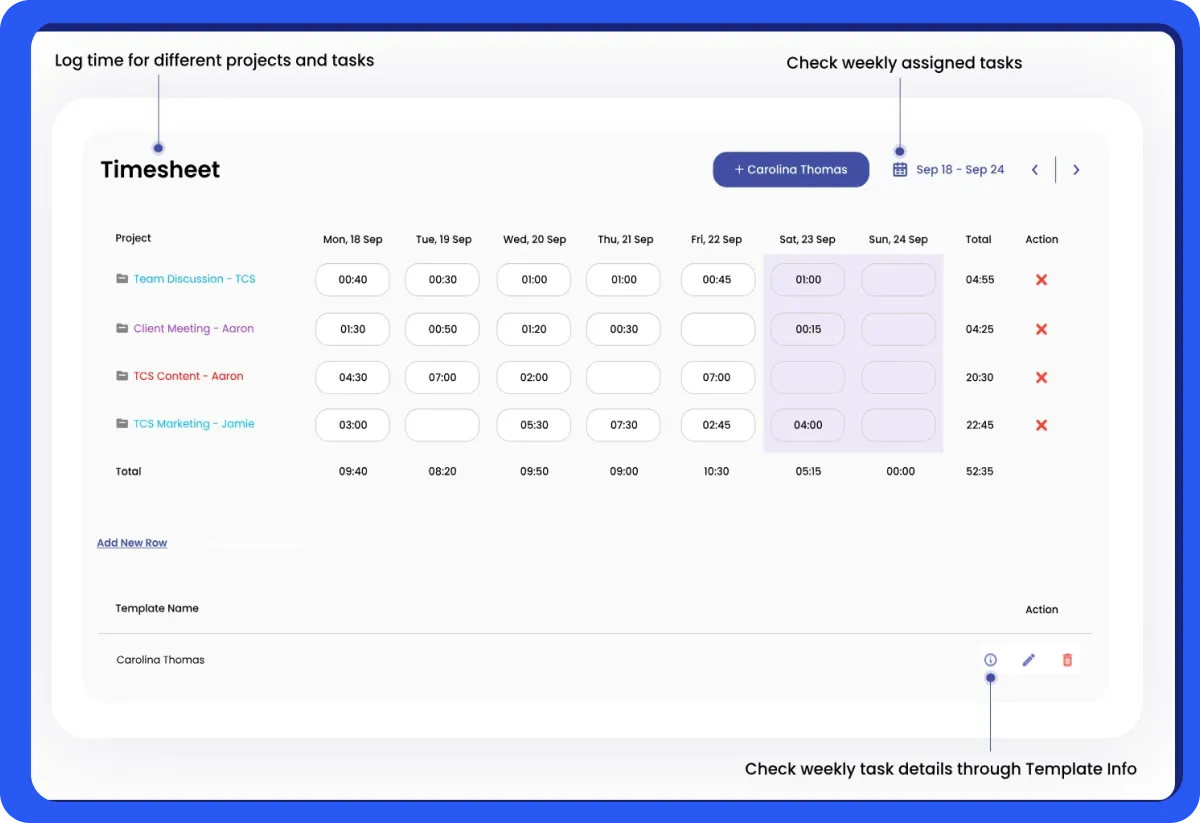 Clockdiary Timesheet Page 
