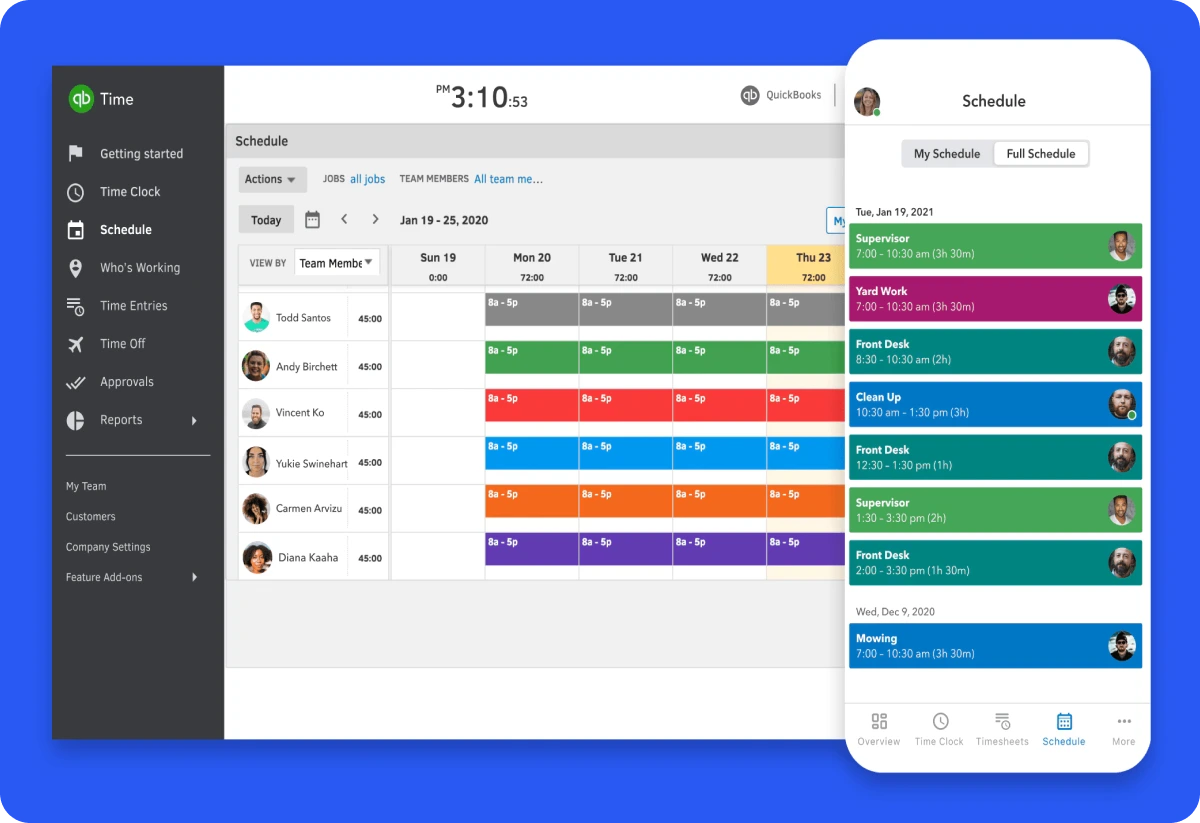 QuickBooksTime Dashboard Page