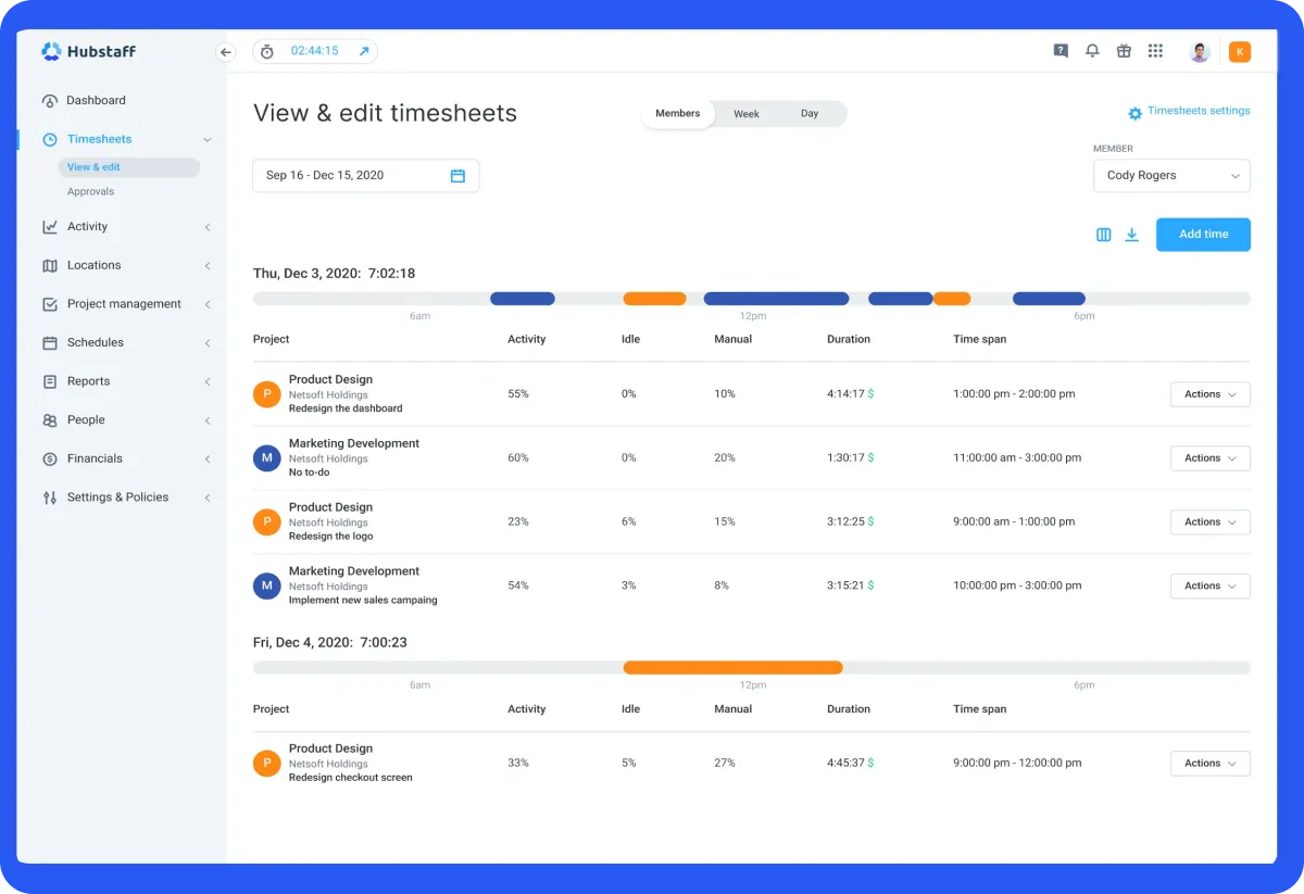 Hubstaff Dashboard Page