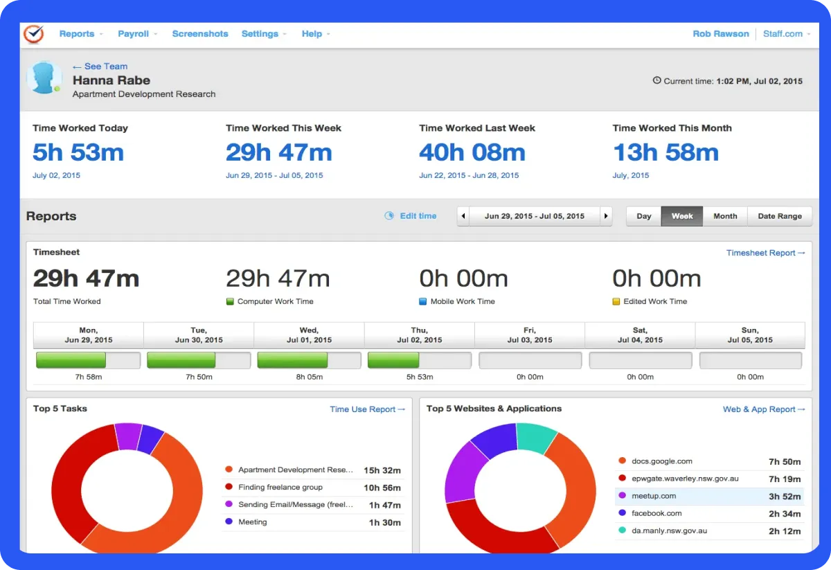 Time Doctor Dashboard Page
