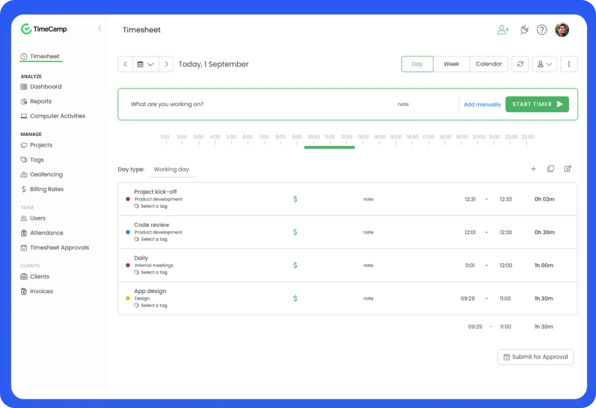 TimeCamp Timesheet Page