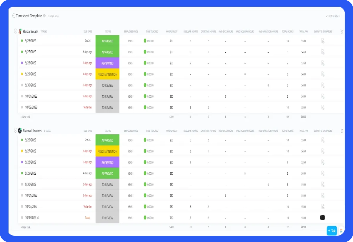 ClickUp Timesheet App