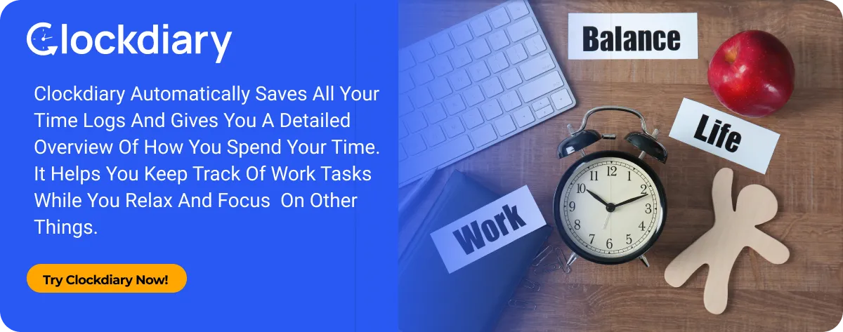 Clockdiary CTA image to automatically save your time logs