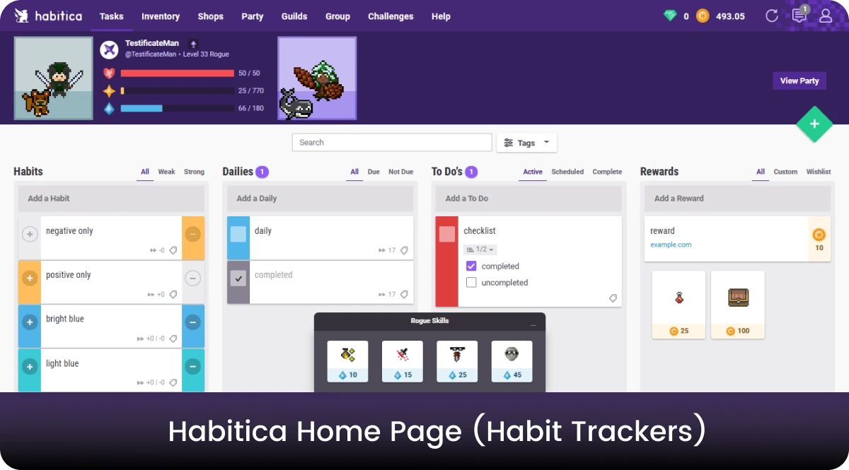 Habitica Home Page (Habit Trackers)