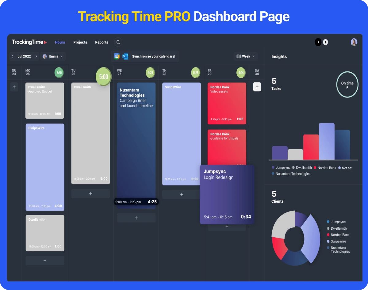 Tracking Time PRO Dashboard Page