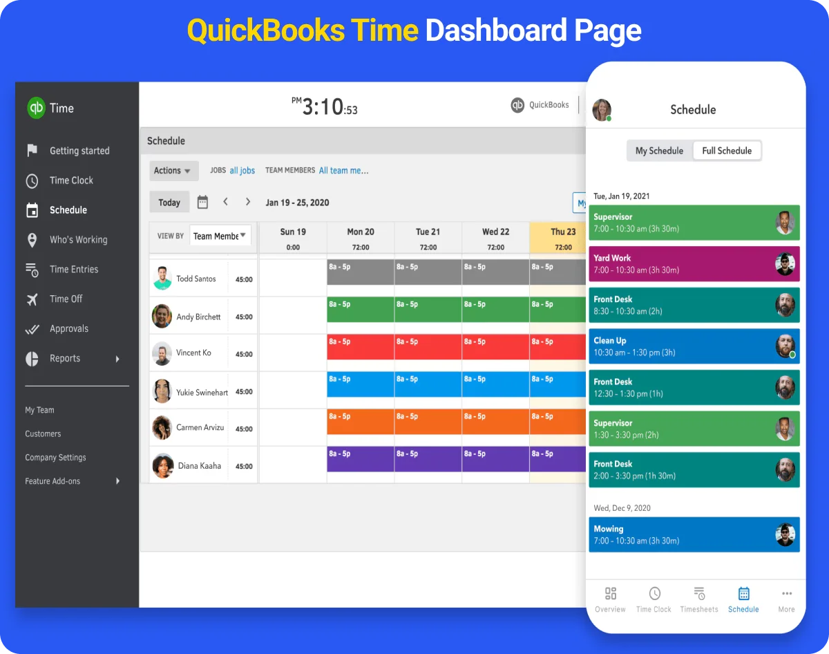 QuickBooks Time Dashboard Page