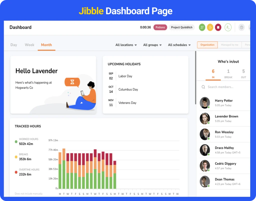 Jibble Dashboard Page