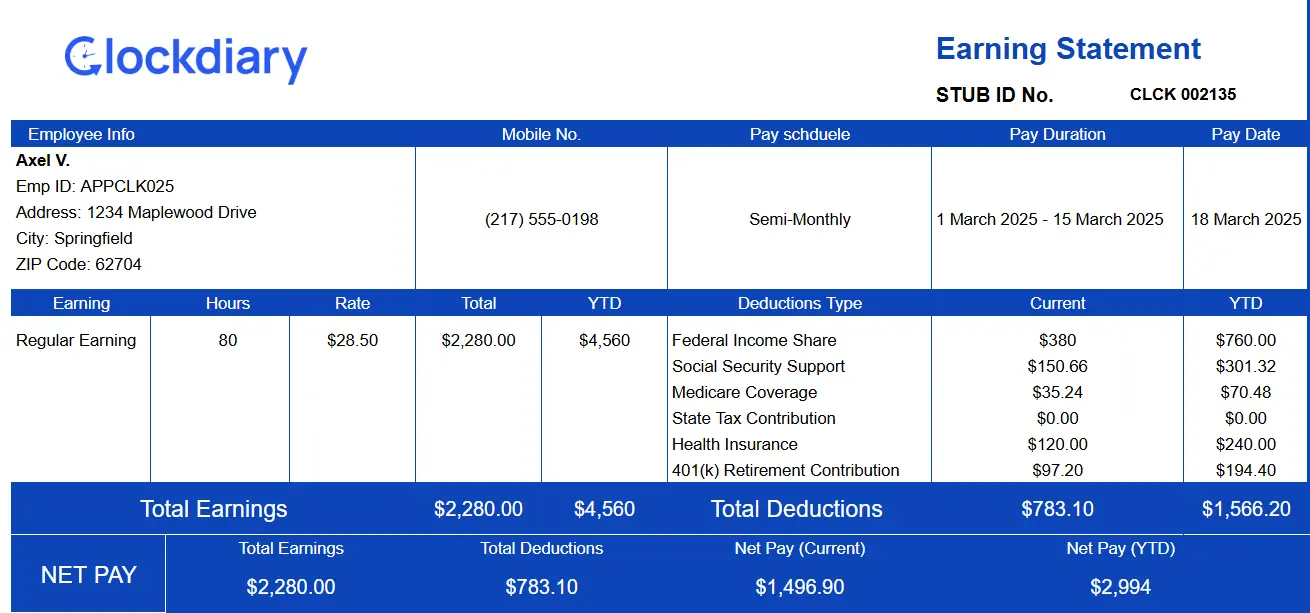 Basic Pay Stub Template