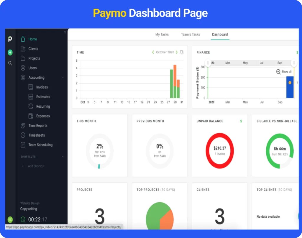 Paymo Dashboard Page