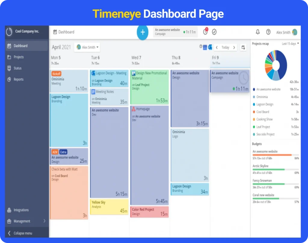 Timeneye Dashboard Page