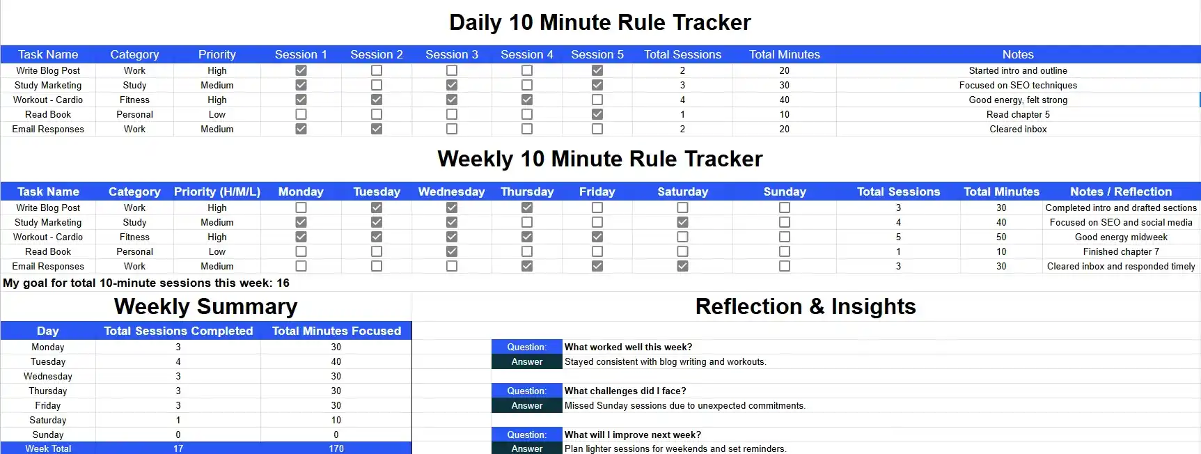 Downloadable 10 Minute Rule Tracker