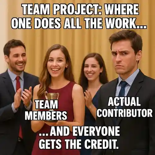 "Team project: Where one does all the work, and everyone gets the credit."