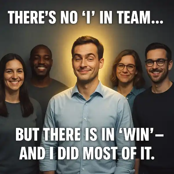 "There's no 'I' in team, but there is in 'win'." Classic Teamwork Memes