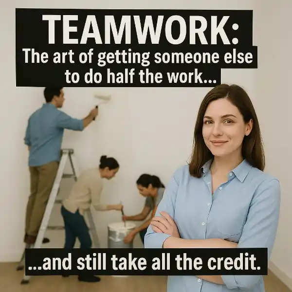 "Teamwork: The art of getting someone else to do half the work and still take all the credit."