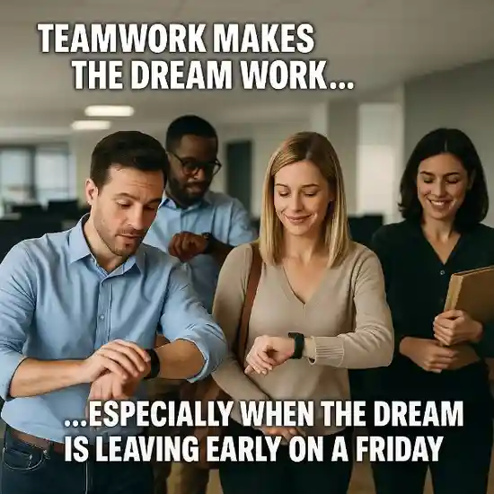 "Teamwork makes the dream work – especially when the dream is leaving work early on a Friday."
