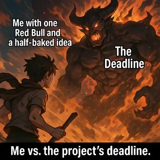 "Me vs. the project's deadline."
