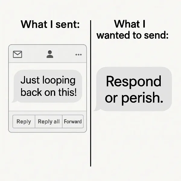 "The email I just sent vs. the email I wanted to send."

