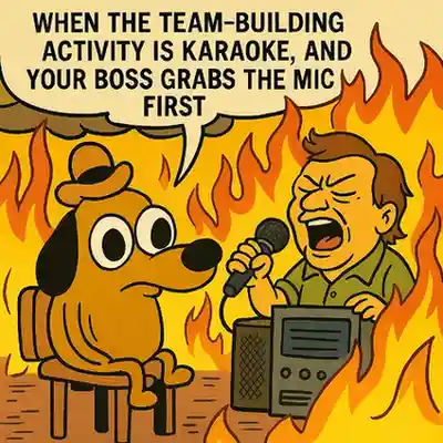 "When the team-building activity is karaoke, and your boss grabs the mic first."
