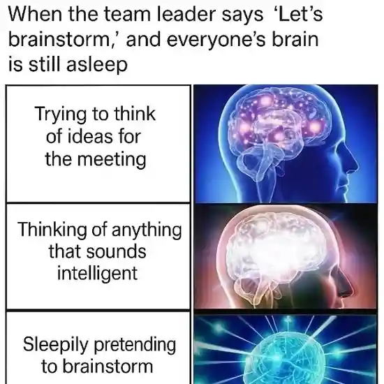 "When the team leader says, 'Let's brainstorm,' and everyone's brain is still asleep."