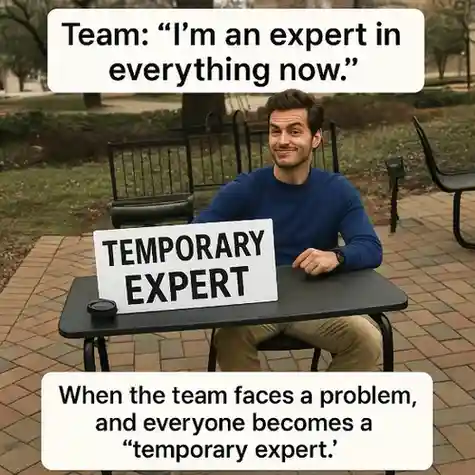 "When the team faces a problem, and everyone becomes a 'temporary expert'."