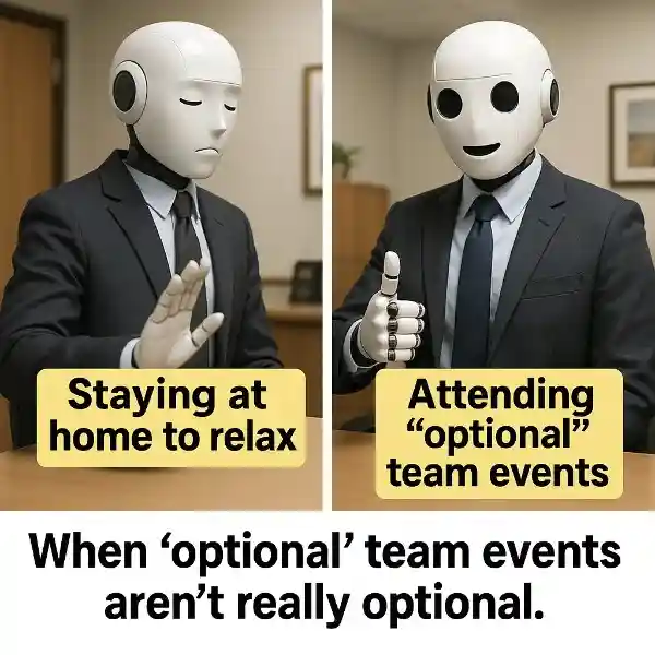 "Mandatory fun: when 'optional' team events aren't really optional." Team Building Memes