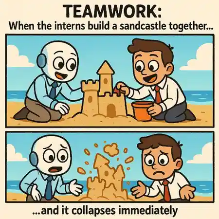 "Teamwork: When SpongeBob and Patrick build a sandcastle together... and it collapses immediately."