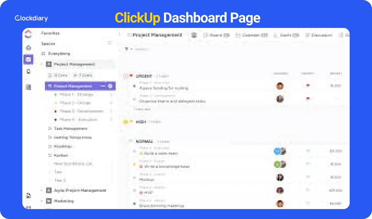 ClickUp Dashboard Page