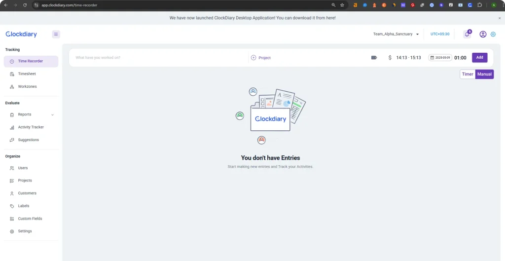 Clockdiary dashboard