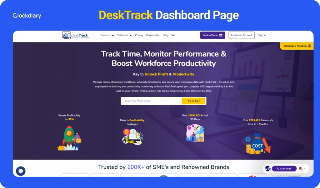 DeskTrack, one of the best goal tracking apps Dashboard Page