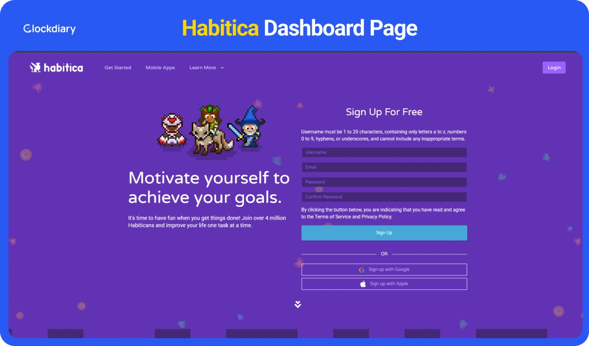 Habitica Dashboard Page